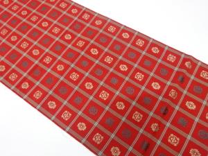 格子に華紋織り出し　名古屋帯